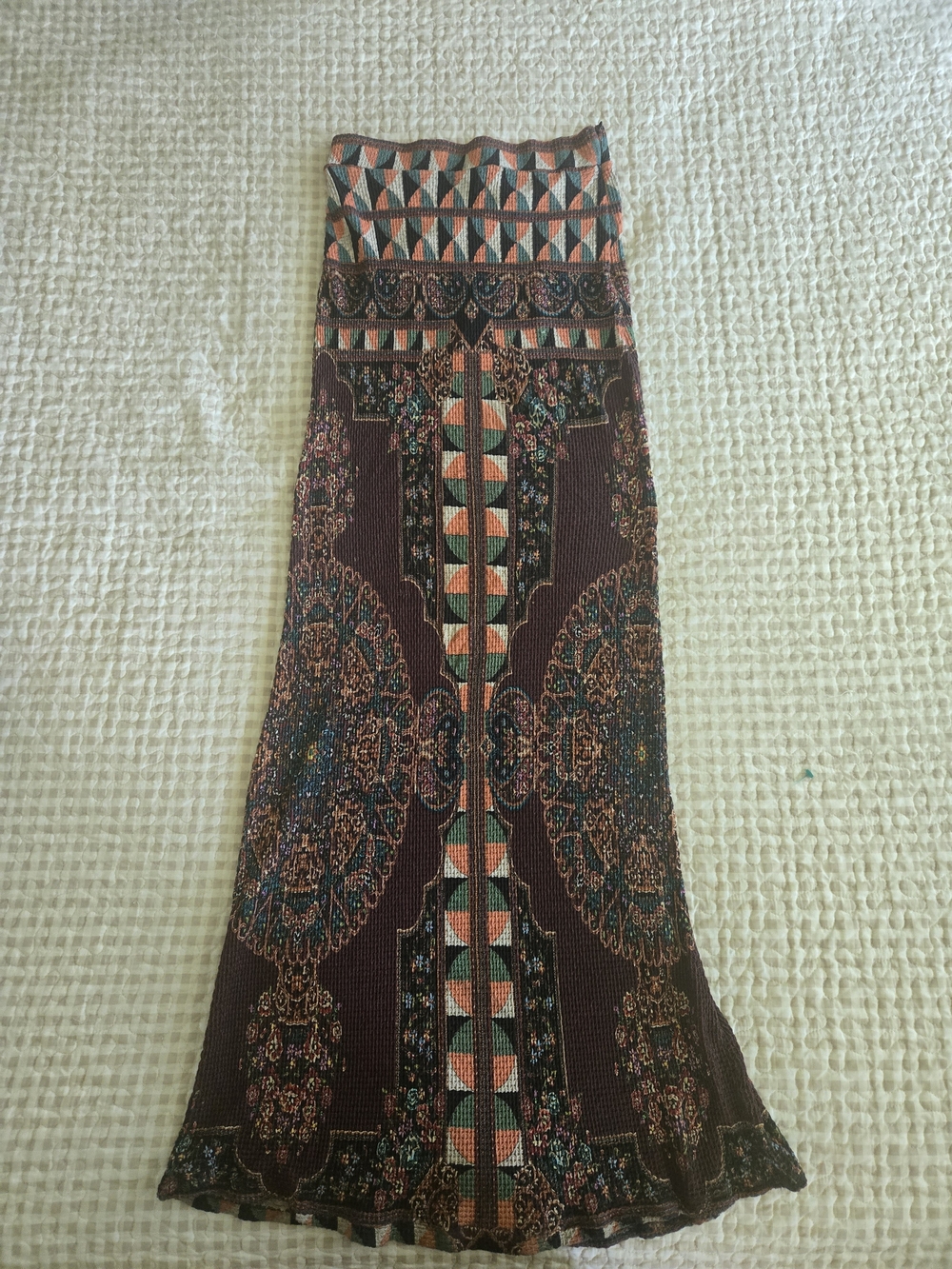 FARM Rio Brown Printed Maxi Dress with Teal and Coral Accents, Boho, Western